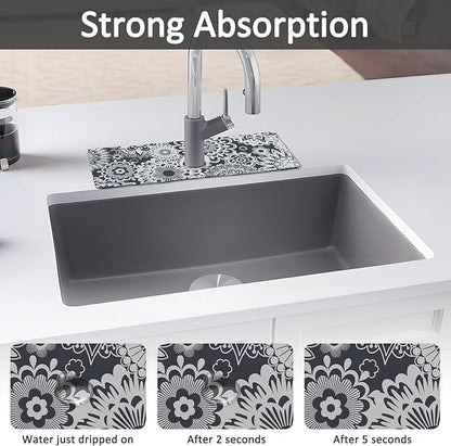 15" X 5.5" Kitchen Sink Splash Guard Faucet Mat Mandala Super Absorbent Fast Drying Faucet Guard & Draining Mat Sink Splash Guard Behind Faucet for Kitchen, Bathroom