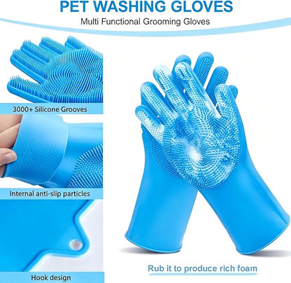 6PCS Blue Dog Washing Kit with Dog Brush, Shampoo Brush, Bath Scrubber,Washing Gloves, 39.7" × 20.5" Towel and Big Toiletries Bag.