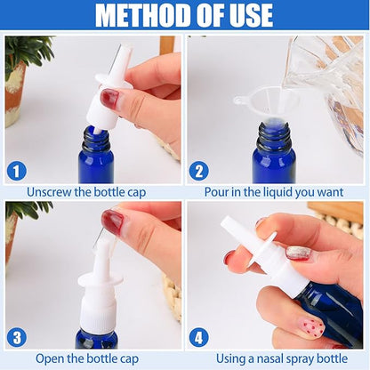 20 Pcs Nasal Spray Bottle, 10ML/0.35OZ 12 Pcs Glass Bule Refillable Empty Nasal Spray Bottles with 4 Funnels and 4 Labels