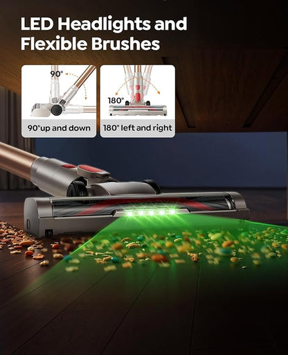 Cordless Vacuum Cleaner, 550W 45KPA 50Mins Rechargeable Battery, Stick Cordless Vacuum with Bendable Wand, Anti-tangle Brush, Extended Foldable to 90°, Handheld Vacuum Cleaner for Home/Pet Hair/Floors