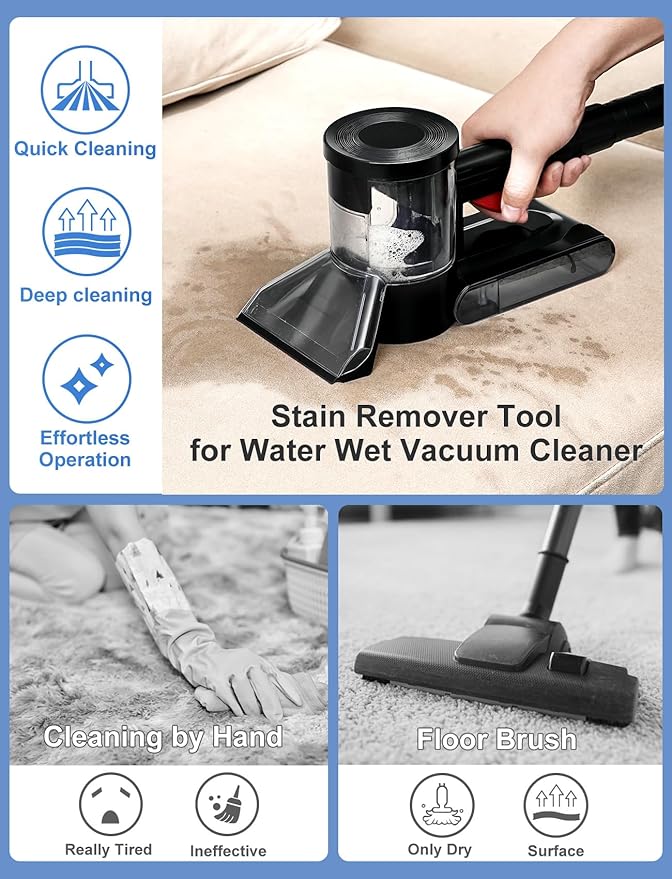 Sub Surface Carpet Extraction Vacuum Attachments for Water Wet Extractor Vac Cleaners, Stain Remover Deep Cleaning Rug Shampooer Tools for Sofa, Rug, Car Seats – Spray & Extract Stains Easily