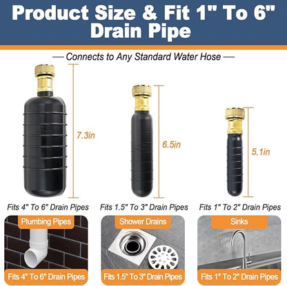 Small Drain Cleaning Bladder for 1″–2″ Pipes, Rubber Drain Bladder Unclogger for Bathroom Sinks, Showers, Kitchen Sinks, Swimming Pool and Main Drains
