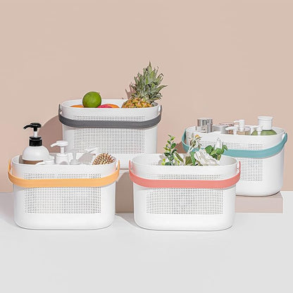 UUJOLY Plastic Storage Baskets with Handles, Shower Caddy Shelf Organizers Basket for Bathroom, Kitchen, Dorm Room, Green