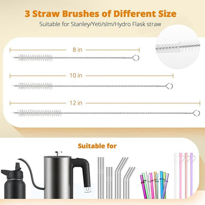 OUTXE 5 Pack Bottle Brush Set, 5-in-1 Water Bottle Cleaner Brush, 15" Long Handle Bottle Cleaning Brush, 3 Straw Brush, Removable Nipple Brush, Detail Brush for Cup Lid Gap, WBBSBLB5