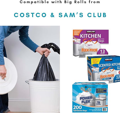 Bamboo Trash Bag Dispenser with Lid, Trash Bag Holder Organizer, Garbage Dispenser for Kitchen Countertop, Under Sink and Wall Mount - Extra Large (Black)