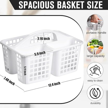 Haundry 3 Compartments Plastic Shower Caddy Basket, Portable Divided Cleaning Supply Storage Organizer with Handle (White)