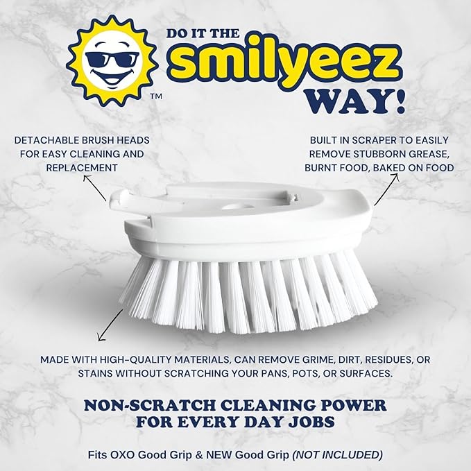 Smilyeez Replacement for OXO Dish Brush Refill Head, 4-Pack, Easy to Install Dish Brush Replacement Head, Dishwand Refills for OXO Brush
