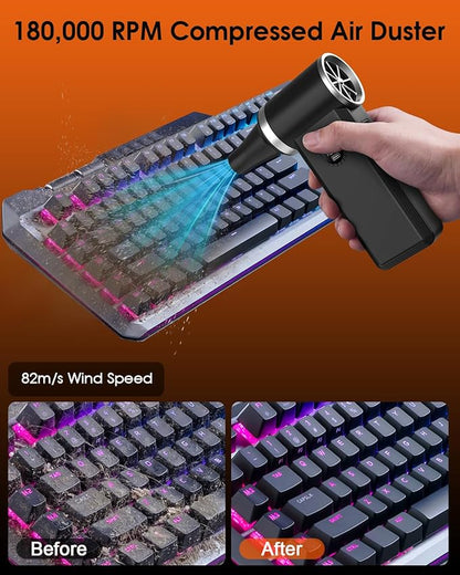 Superpower Electric Air Duster-180000RPM Brushless Cordless Air Duster for Deep Cleaning, 8000mAh, 45W Fast Charge, 4 Speeds. Mini Dust Blower for PC, Keyboard, Car, Home & Outdoor