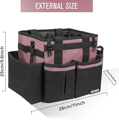 SCAVATA Compact Wearable Cleaning Caddy, Small Cleaning Caddy Supplies Organizer with Handle & Shoulder Straps for Housekeepers, Under Sink & Car Cleaning Tool Organizers Bag (LotusPink)