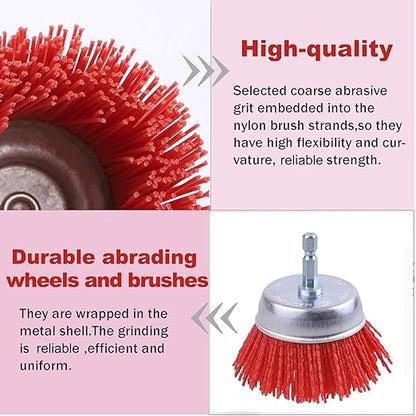 Rocaris 10 Pack Nylon Filament Abrasive Wire Brush Wheel & Cup Brush Set with 1/4 Inch Hex Shank, for Removal of Rust/Corrosion/Paint