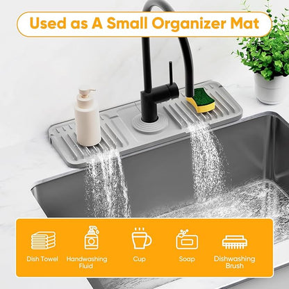 14.6 inch Faucet Mat for Kitchen Sink Splash Guard[7° Slope Fast Self-draining][Snap Lock Fit]Kitchen Sink Faucet Mat Splash Guard Kitchen Sink Area Water Splash Guard Behind Faucet Draining Mat