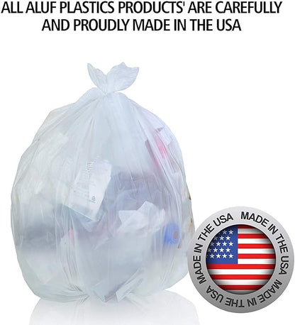Aluf Plastics High Density Trash Bags, 60 Gallon, 150 Count, 22 Micron (eq), 38" x 60", Clear, for Bathroom, Office, Industrial, Commercial, Janitorial, Municipal, Recycling