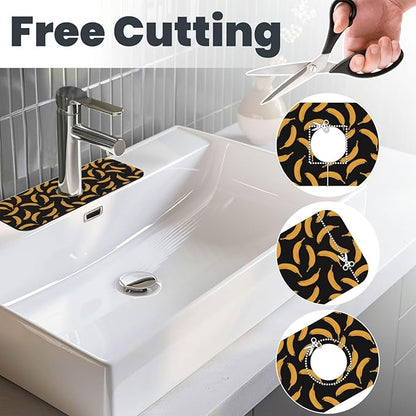 Yellow Banana Black Kitchen Sink Splash Guard Faucet Mat Super Absorbent Fast Drying Mat Sink Gadgets-Fast Drying Pad Sink Mat For Kitchen Bathroom (15" X 5.5" )