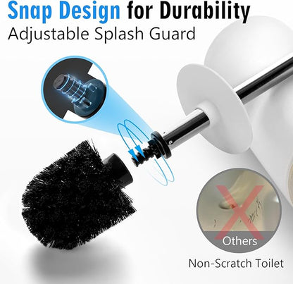 Matt White Ceramic Toilet Brush and Holder Set, Durable Bristles Non Scratch Toilet, Long Stainless Steel Handle, Freestanding Toilet Bowl Cleaners Brush, Scrubber Brush for Toilet