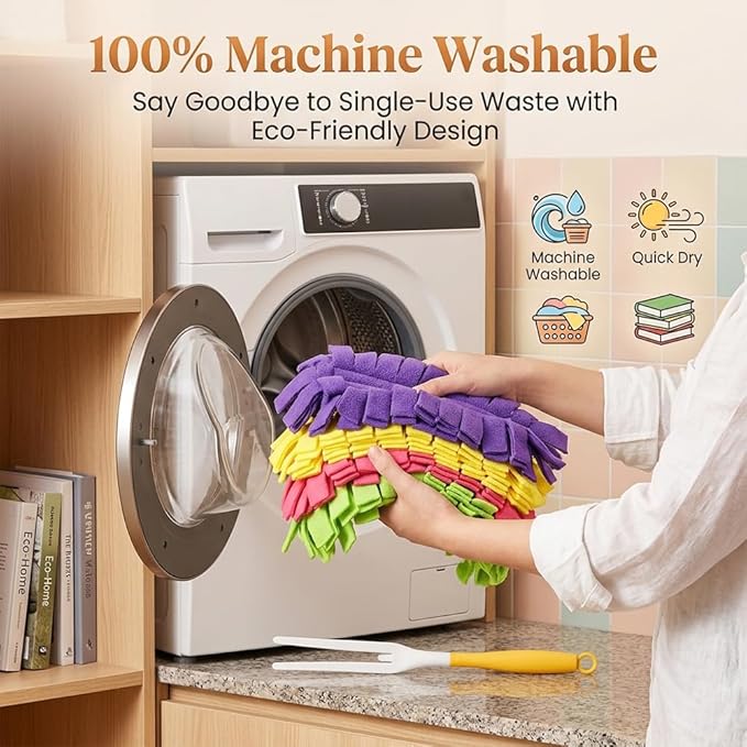 Reusable Duster Refills Compatible with Swiffer, 5 Pack Washable Duster Pads with Handle Included, 360° Cleaning Fleece Refills for Fan, Blinds, Furniture, Home Cleaning (2)