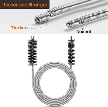 RayTour Extra-Thick Drain Brush with Stronger Spring - 67-Inch Flexible Pipe Cleaning Tool - Dual Bristle Heads - Ideal for Curved Pipes and Slim Holes – Black