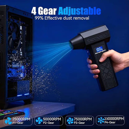 Compressed Air Duster-230000RPM Super Power Electric Air Duster, 4-Gear Adjustable Mini Blower with Type-C Fast Charging, Dust Blower for Computer, Keyboard, House, Outdoor and Car