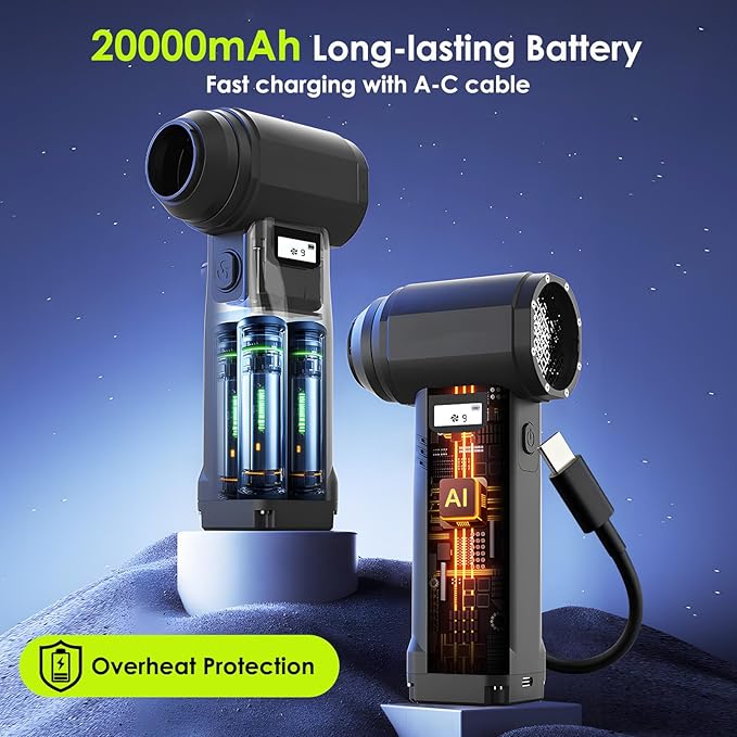 Electric Compressed Air Duster, 300,000RPM Cordless Air Blower for Dust Removal, Duster/Vacuum 2-in-1 with 10 Speeds, 20000mAh Rechargeable & 4 Nozzles Dust Blower for PC, Keyboard, Car, Outdoor