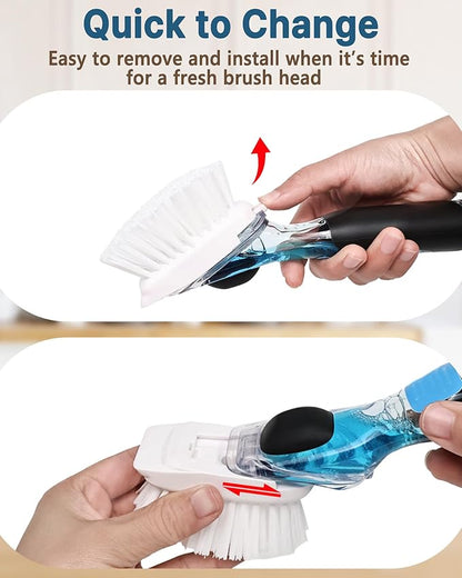 Dish Brush Refills, Dish Scrubber Replacement Heads Compatible with OXO Soap Dispensing Dish Brush, Nylon Bristles with Built-in Scraper, Suitable for Non-Stick Cookware, 4 Pack