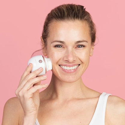 YouthLab Pure Radiance, Vibrating Facial Cleansing Brush, Electric, 3 Modes, 3 Brush Heads (2 Bristle,1 Silicone), Waterproof, Rechargeable, Smart Timer, Exfoliating, Massage (Rose Gold)