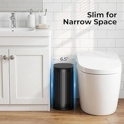 Small Black Bathroom Trash Can with Press Top Lid, 1.8 Gallon Stainless Steel Garbage Can with Removable Inner Bucket, Includes 60 Trash Bags for Home Bedroom