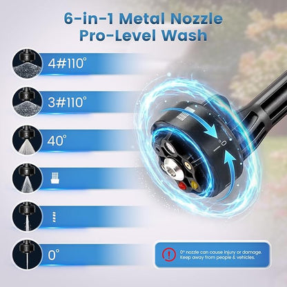 Cordless Portable Washer, 1000PSI Portable 4000mAh Cleaner with 6-in-1 Nozzle & 2 Batteries and Shut-Off Valve Garden Hose Adapter for Watering, Cleaning, Car, Floor Wall Fence Cleaning
