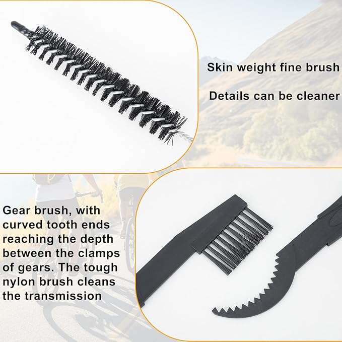 6-Piece Bike Chain Cleaner Kit with 3 Brushes & Cleaning Tools - for MTB, Motorcycle, E-Bike - Rust Removal & Maintenance