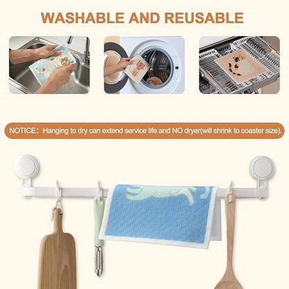 SEIBER Swedish Dishcloths for Kitchen,10 Pack Washable Dish Rags,Super Absorbent Reusable Towels Washable, Non-Scratch Cellulose Sponge Cloths,Quick Drying, Dishwasher Safe (Cat)