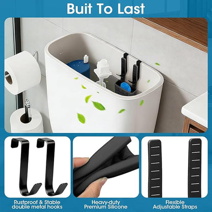 Adjustable Toilet Tank Cleaning Tablet Holder-Hanging Silicone Basket Carrier with Rustproof Hooks for Bowl Cleaner & Bleach Tablet Case Pouch Organizer, Accessory Fit Up to 7" Water Level