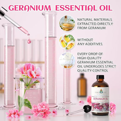 EVOKE OCCU Pure & Natural Geranium Essential Oil for Skin, Hair, Diffuser, Aromatherapy - 4 Fl Oz