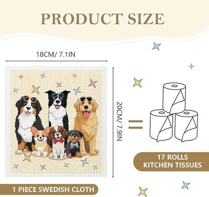 Mixed Dog Swedish Kitchen Dishcloths Dish Towels 6 Pack, Dogs Dish Towels for Kitchen, Swedish Dishcloth with Dogs Cute, Paper Towels Reusable, Dish Cloth Towel Cleaning Wipe for Home Party