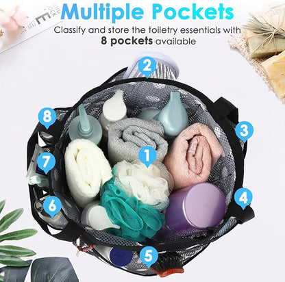 Fammart Mesh Shower Caddy Portable for College Dorm Room Essentials, 8-Pocket Large Shower Basket Tote Bag with 2 Handles for Toiletry, Bathroom, Beach, Camp, Gym