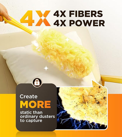 Heavy Duty Duster Refills for Swiffer Duster, 12 Count Duster Refills with 1 Handle, Multisurface 360° Dusters with 4X Microfibers, Unscented Disposable Dusters for Cleaning