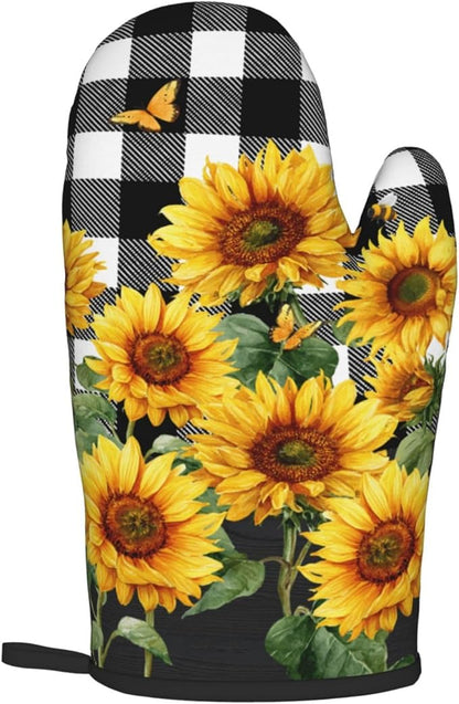 Sunflower Oven Mitts and Pot Holders Sets of 2 Buffalo Plaid Kitchen Mitts Farmhouse Hot Pads for Cooking Baking Grilling