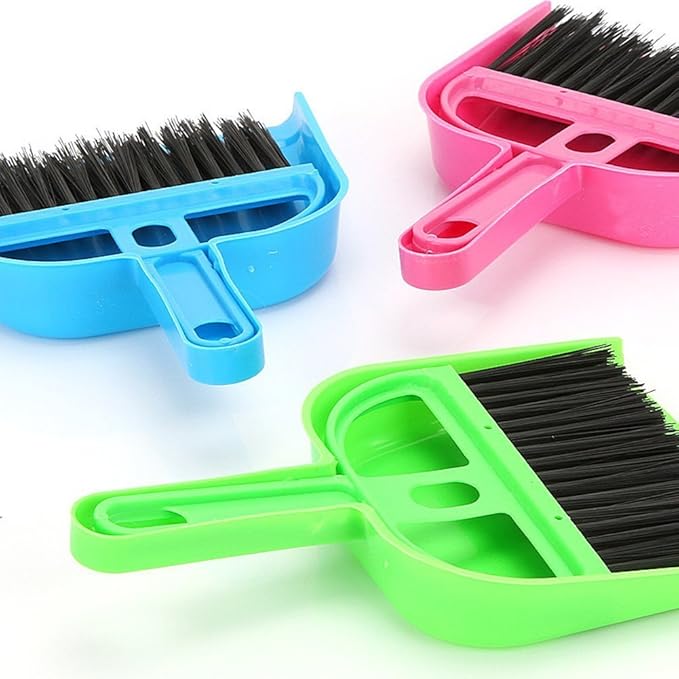 Pet Cage Broom Brush Dustpan Set - Small Cat Litter Sweeper for Pet Cage Clean and Car Keyboard Brush (Pink)