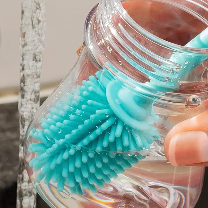 Kitchiny Silicone Bottle Brush with 2 Straw Cleaners - 12.5” Water Bottle Cleaner Brush for Yeti, Hydro Flask, Owala, Stanley, Baby Bottles, Glassware, Vases & Narrow Neck Containers - Blue