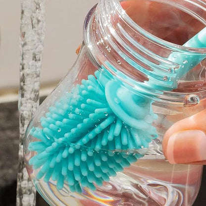 Kitchiny Silicone Bottle Brush with 2 Straw Cleaners - 12.5” Water Bottle Cleaner Brush for Yeti, Hydro Flask, Owala, Stanley, Baby Bottles, Glassware, Vases & Narrow Neck Containers - Blue
