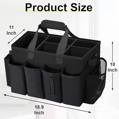 Wearable Large Cleaning Caddy Bag for Housekeeper, Clean Supply Organizer with Adjustable Shoulder, Waist & Handle Straps, Detailing Bag for Kitchen Supplies (Black)
