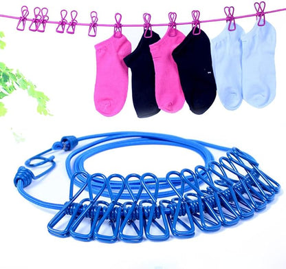 ALINNA Retractable Portable Clothesline, Travel Clothesline with 12 Clothespins for Indoor Laundry Drying, Outdoor Camping Accessories (Blue)
