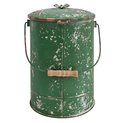 Rustic Farmhouse Decor Trash Can with Lid and Pedal Retro Handmade Distressed Design Pattern Round Garbage Cans Recycling Waste Bin for Home Patio Yard Bathroom Kitchen Garden Living Room Green