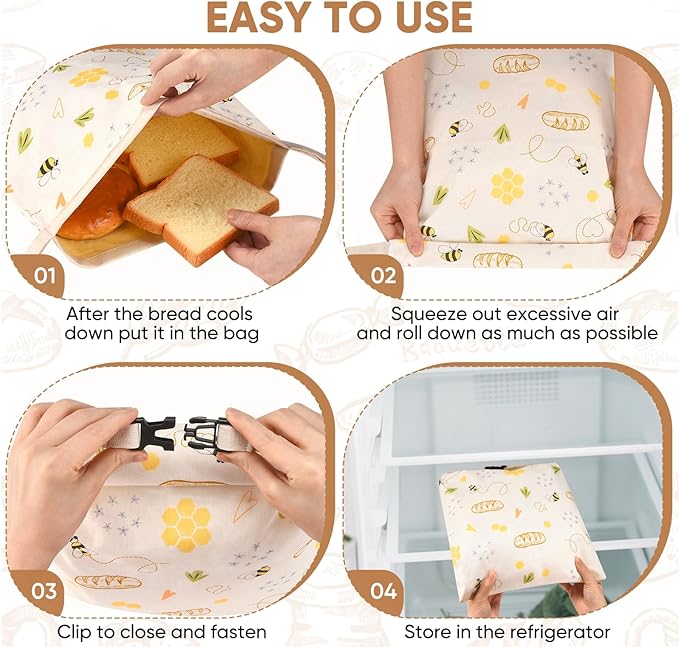 Beeswax Bread Bags & Beeswax Food Wraps Set, Reusable Natural Cotton Food Storage Bag for Sourdough, Wraps for Food (S,M,L), Sustainable,Organic, Moisture Lock& Freshness Preservation