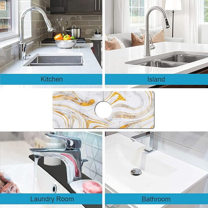 Kitchen Sink Splash Guard Faucet Mat Super Absorbent Fast Drying Mat Sink Gadgets Splash Guard Behind Faucet Drip Catcher for Kitchen (Marbling, 15x5.5in)