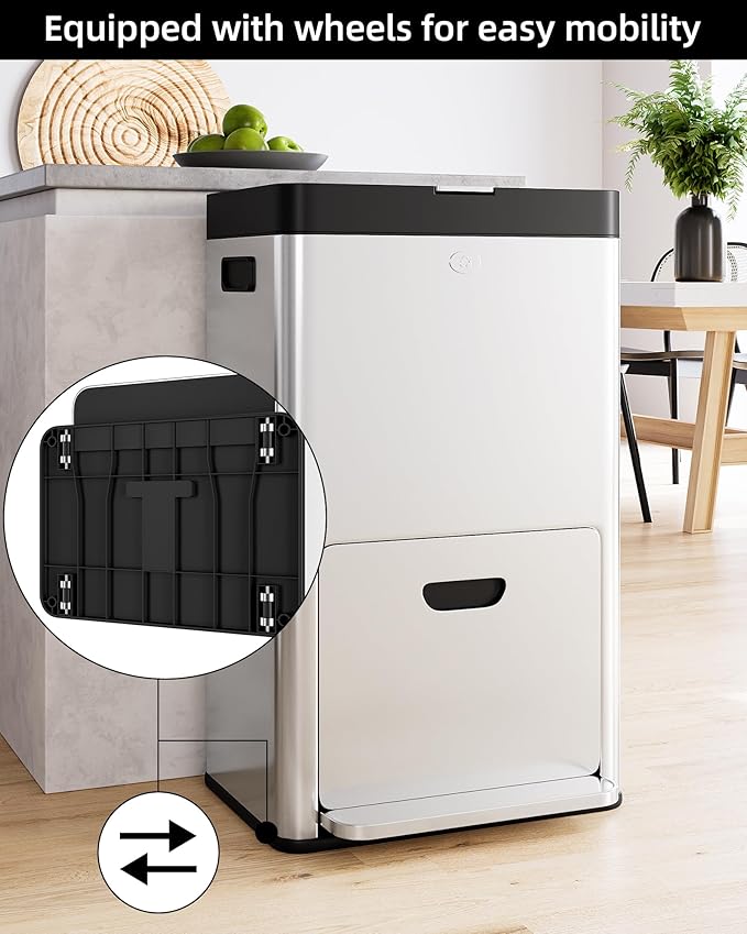 Vertical Trash Can - 2 Tiers 14 Gal Stainless Steel Tall Trash Can with Recycle Combo for Office Indoor