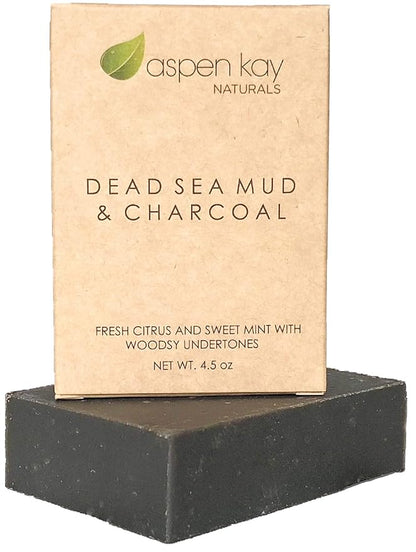 Dead Sea Mud & Charcoal Soap - Natural and Organic Ingredients & 2 Pack Soap Bar Dish, Draining Dish - 100% Natural Poplar Wood, No Chemical Varnish