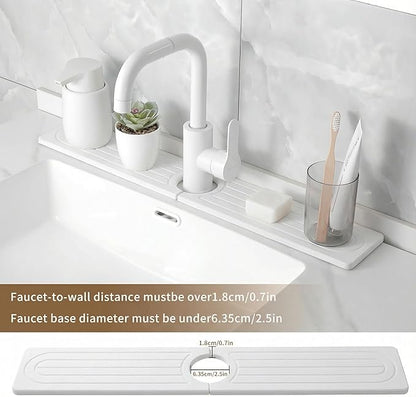 Faucet Mat for Kitchen Sink -Diatomite Stone Drying Mat for Kitchen Counter & Bathroom Sink,Quick-Dry Kitchen Sink Mat-Sink Protector & Splash Guard,Super Absorbent (White, 23.6" x 4")