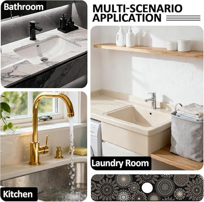 2 Pcs Kitchen Sink Splash Guard Faucet Mats Mandala Pattern Faucet Mat for Sinks Leaves Absorbing Drying Mat for Kitchen Bathroom, 23.6x5.5inch
