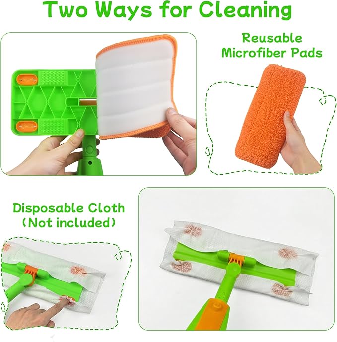 Toddler Spray Mop - Fun & Educational Montessori Housekeeping Toys Mini Size Cleaning Set Includes Kids Mop with Real Water Sprayer Washable Microfiber Pads & Scraper
