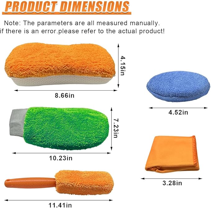 9PCS Car Cleaning Kit, No-Scratch Auto Detailing Tools Set with Wash Mitt, Large Sponge, Wheel Brush, Wax Applicator Pads and Microfiber Towels for Car Interior and Exterior Care (Colorful)
