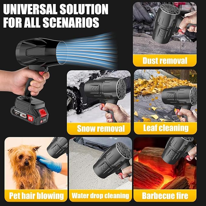 Cordless Leaf Blower Portable Dust Cleaner Handheld 500000RPM Compressed Air Duster, Electric Blower with 2 Battery and Charger&Adjustable Speed for Lawn Care,Patio Cleaning,Drying,Camping