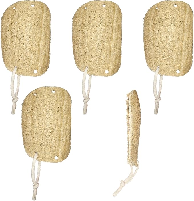 Natural Loofah Sponge with Handle, 5-Piece Replaceable Eco Sponges for Cleaning, Non-Scratch Scrubber for Dishwashing Cookware Pans, Kitchen Eco-Friendly Tools (5)